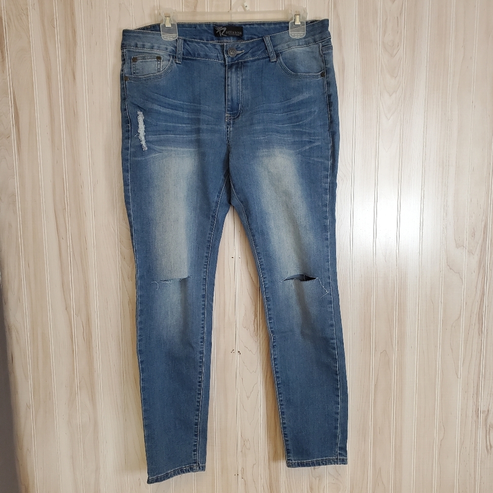 Women’s Skinny Distressed Mid Blue Jeans